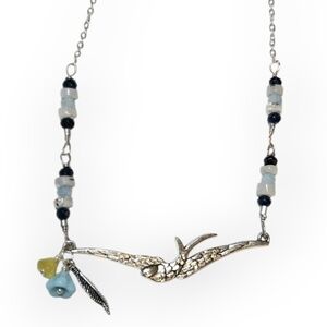 Silver Soaring Bird Pendant Necklace with Blue Chalcedony and Moonstone